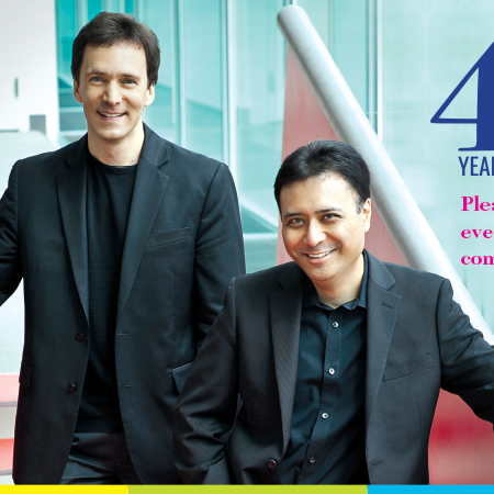 Two musicians smiling